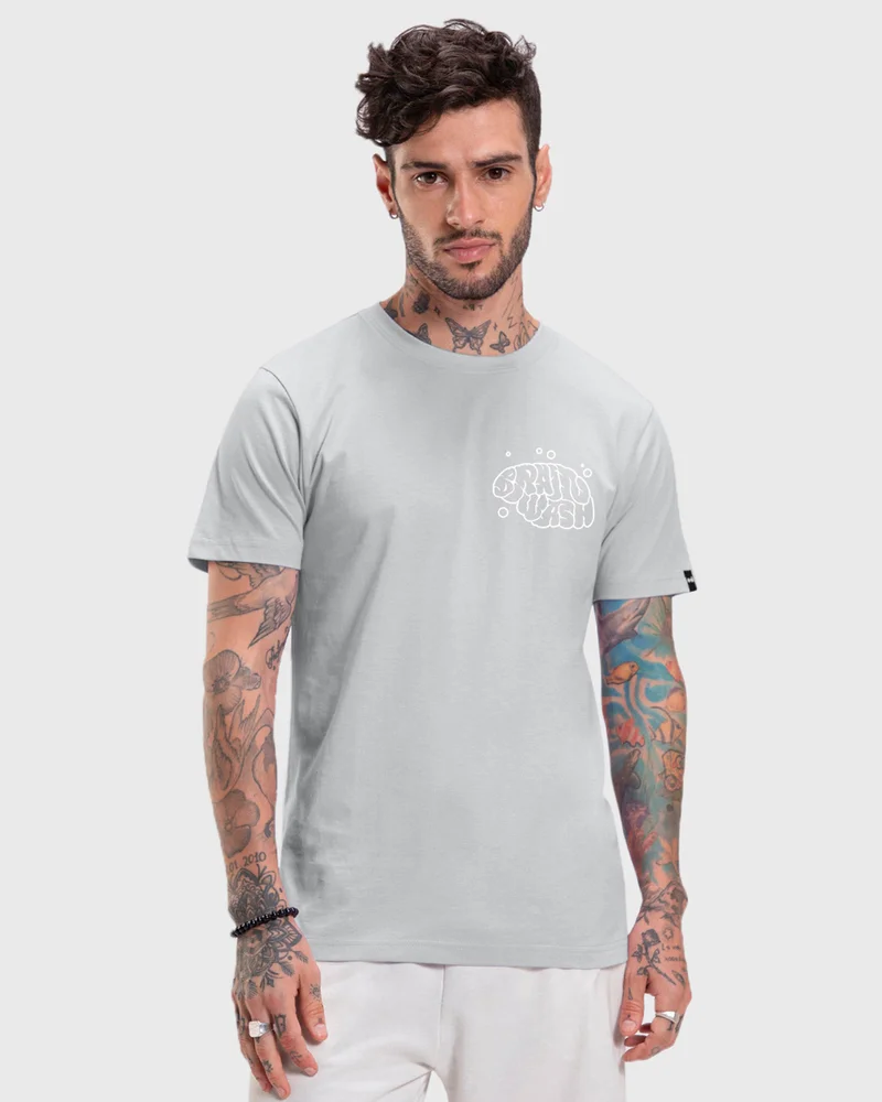 بيواكوف Men's Grey Brain Wash Graphic Printed T-shirt